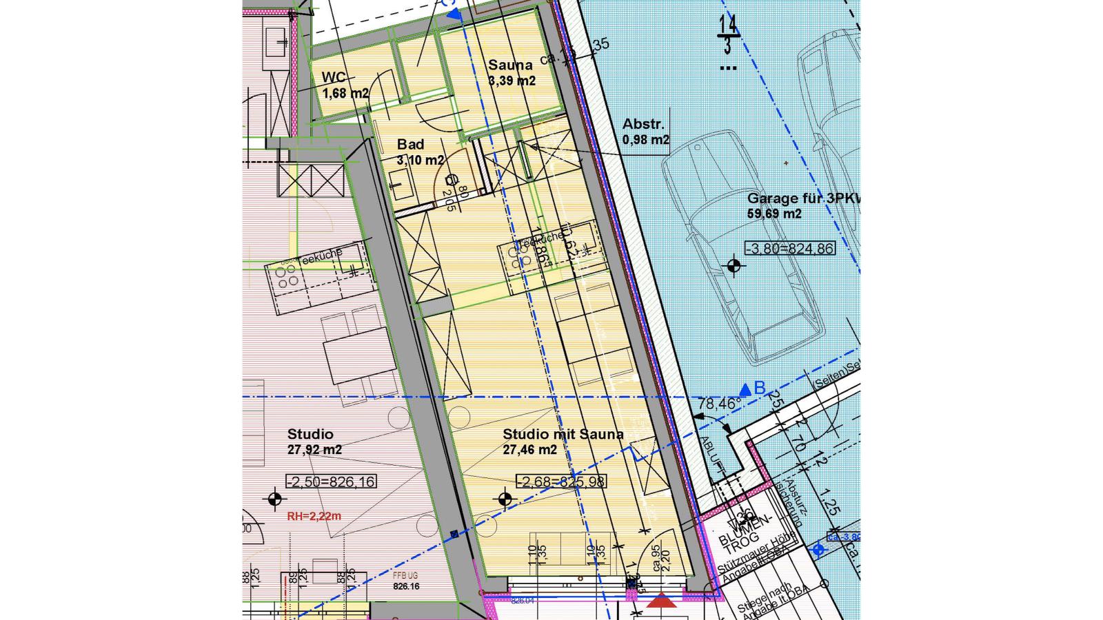Studio mit Sauna - Plattegrond