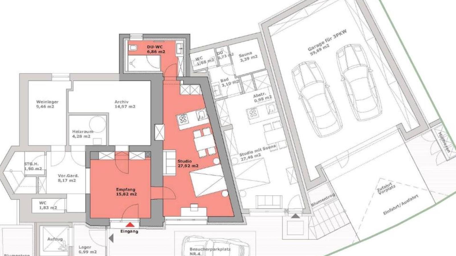 Studio mit Lounge - Plattegrond